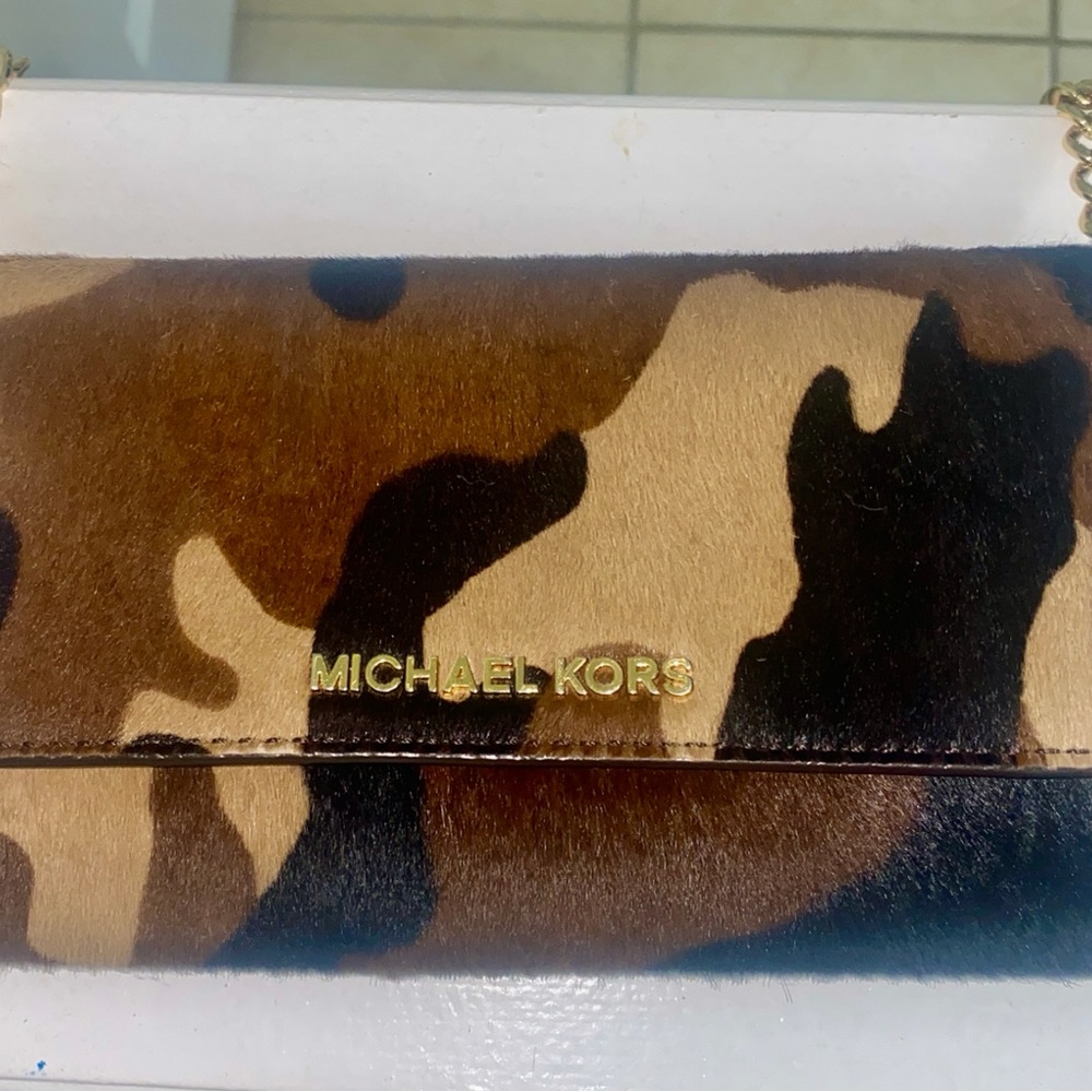 Michael Kors Brown and Tan Camouflage Crossbody